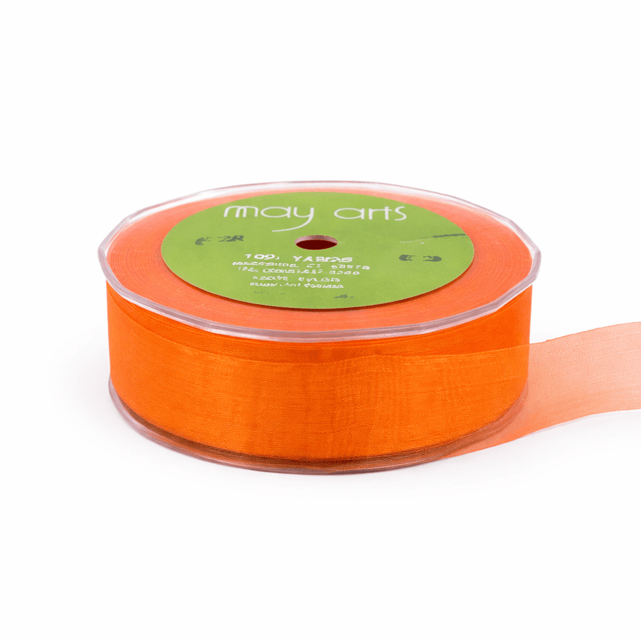 1 Inch Soft Shimmer Sheer Ribbon with Cut Edge – C-1-28 ORANGE