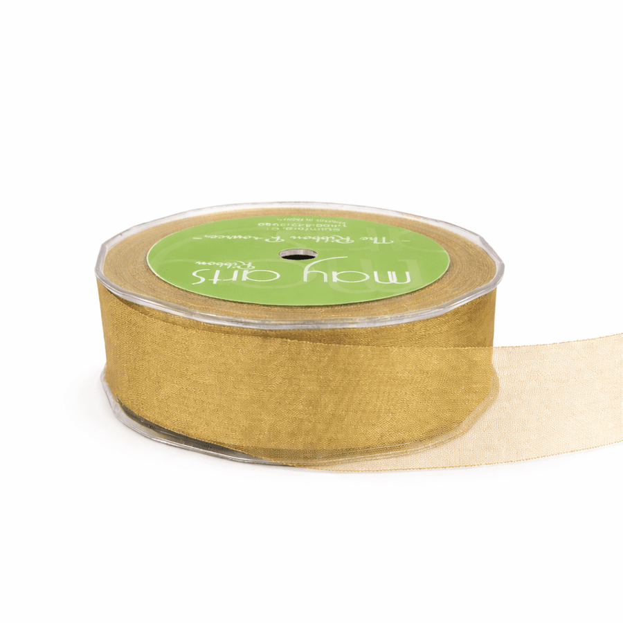1 Inch Soft Shimmer Sheer Ribbon with Cut Edge – C-1-32 ANTIQUE GOLD