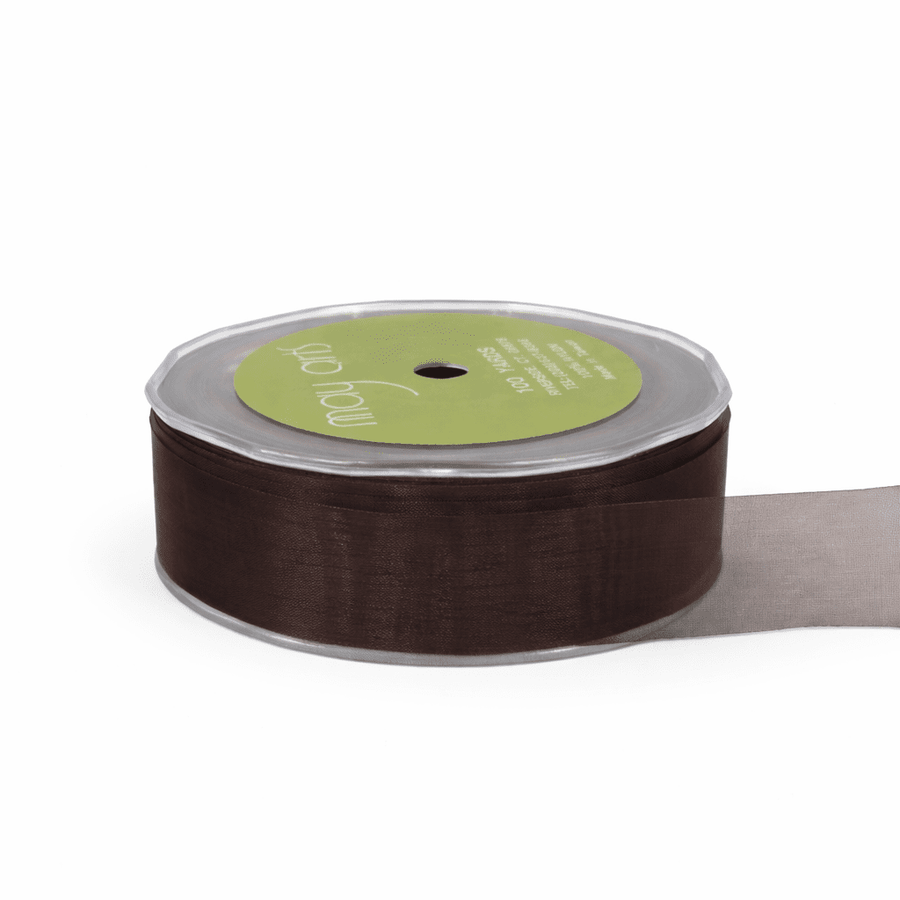 1 Inch Soft Shimmer Sheer Ribbon with Cut Edge – C-1-33 BROWN
