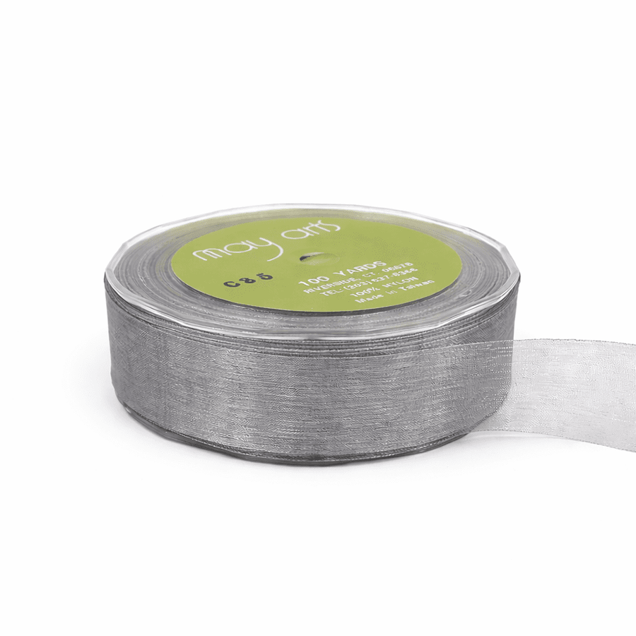 1 Inch Soft Shimmer Sheer Ribbon with Cut Edge – C-1-35 PEWTER