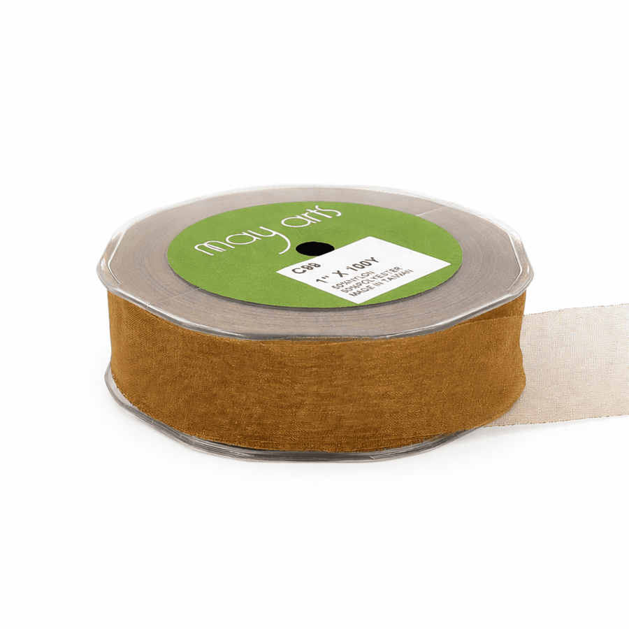 1 Inch Soft Shimmer Sheer Ribbon with Cut Edge – C-1-99 CARAMEL