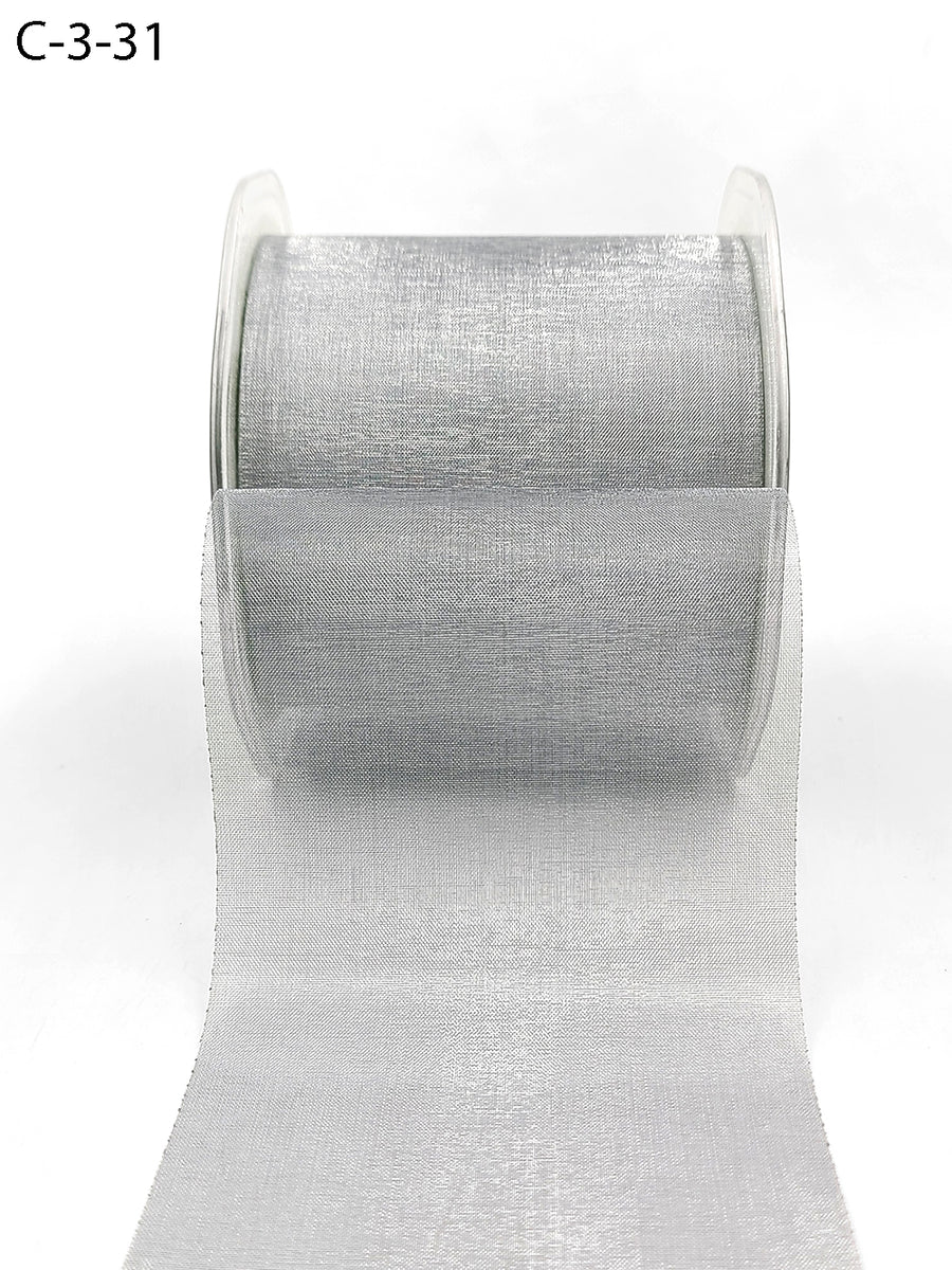 3 Inch Soft Shimmer Sheer Ribbon with Cut Edge – C-3-31 SILVER