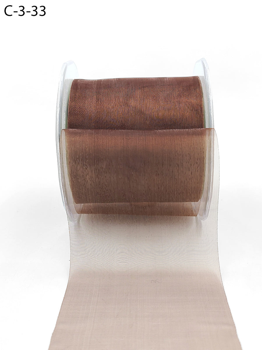 3 Inch Soft Shimmer Sheer Ribbon with Cut Edge – C-3-33 BROWN