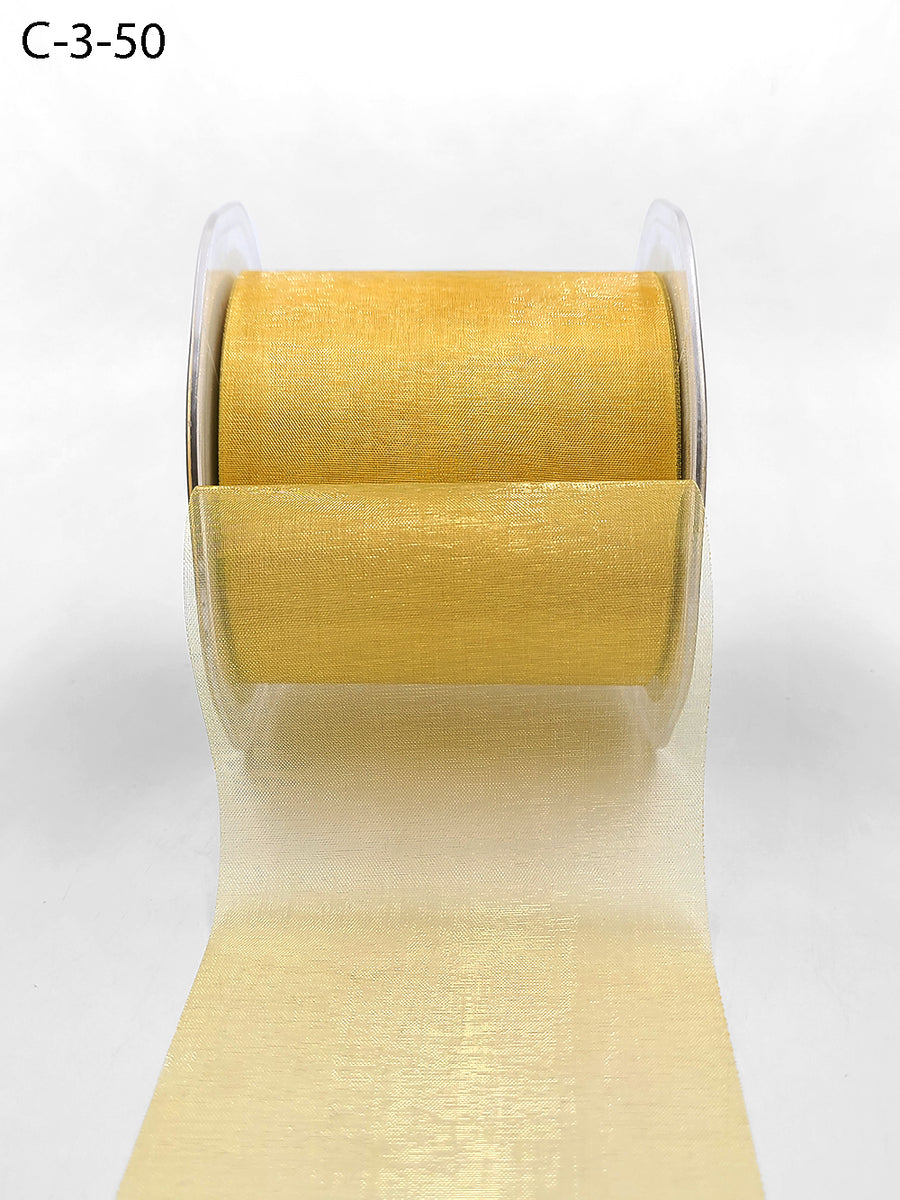3 Inch Soft Shimmer Sheer Ribbon with Cut Edge – C-3-50 DARK GOLD