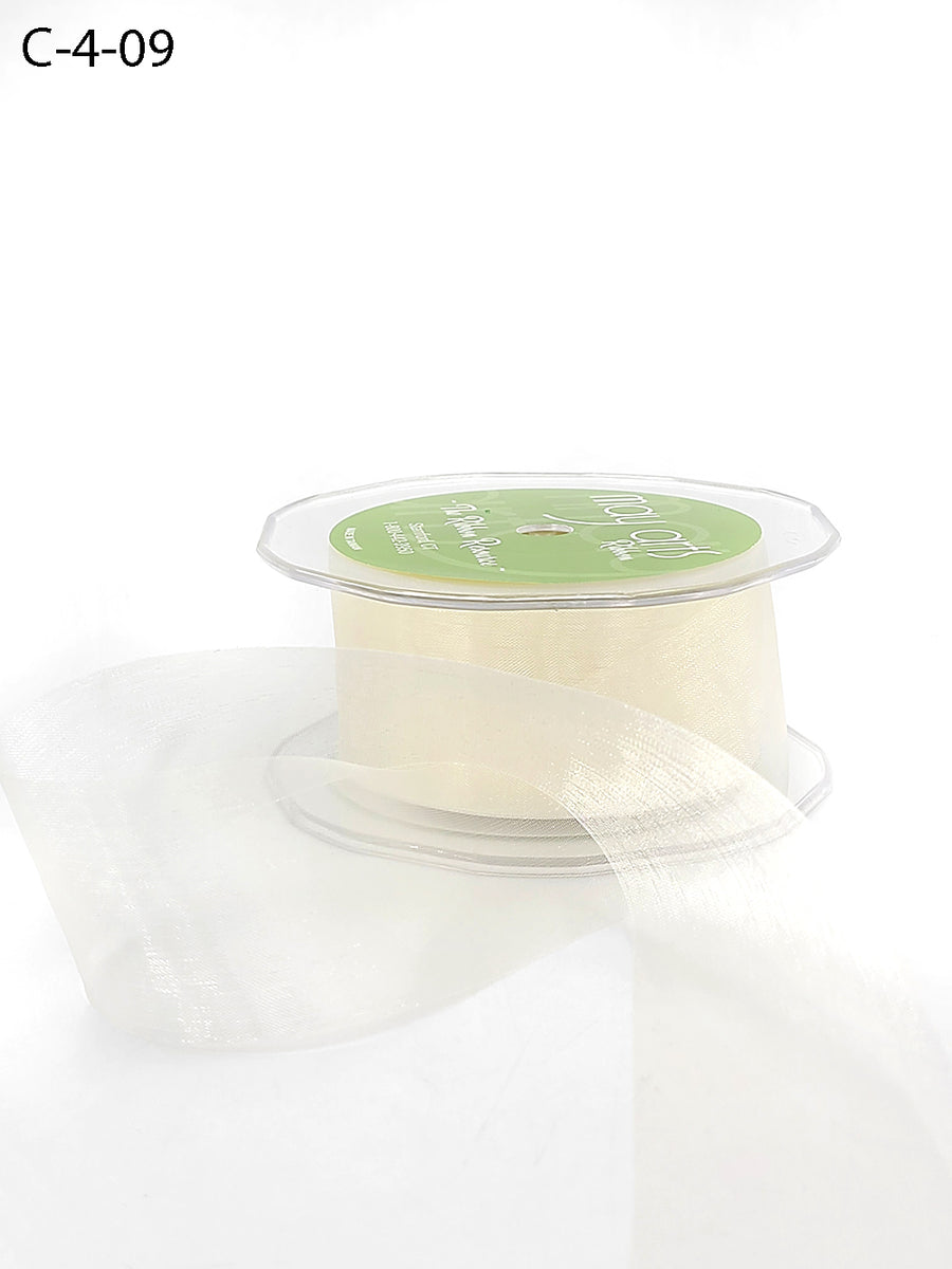 1.5 Inch Soft Shimmer Sheer Ribbon with Cut Edge – C-4-09 IVORY