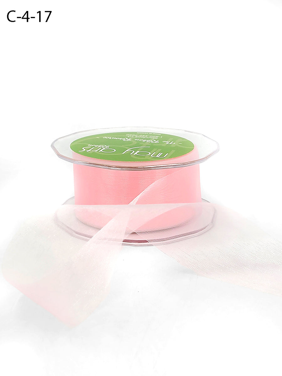 1.5 Inch Soft Shimmer Sheer Ribbon with Cut Edge – C-4-17 PINK