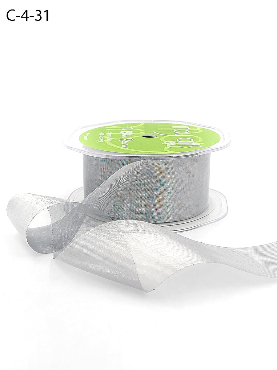 1.5 Inch Soft Shimmer Sheer Ribbon with Cut Edge – C-4-31 SILVER