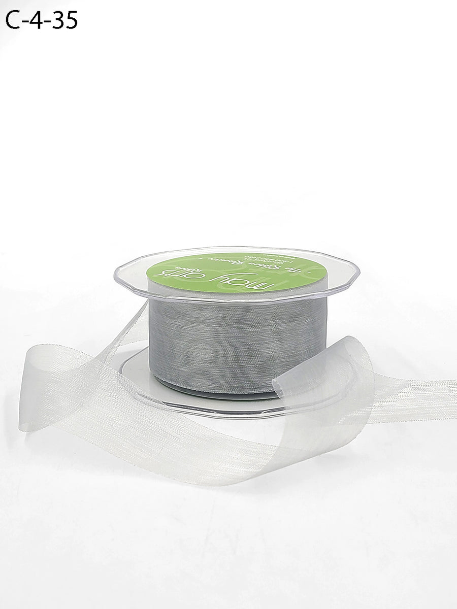 1.5 Inch Soft Shimmer Sheer Ribbon with Cut Edge – C-4-35 PEWTER