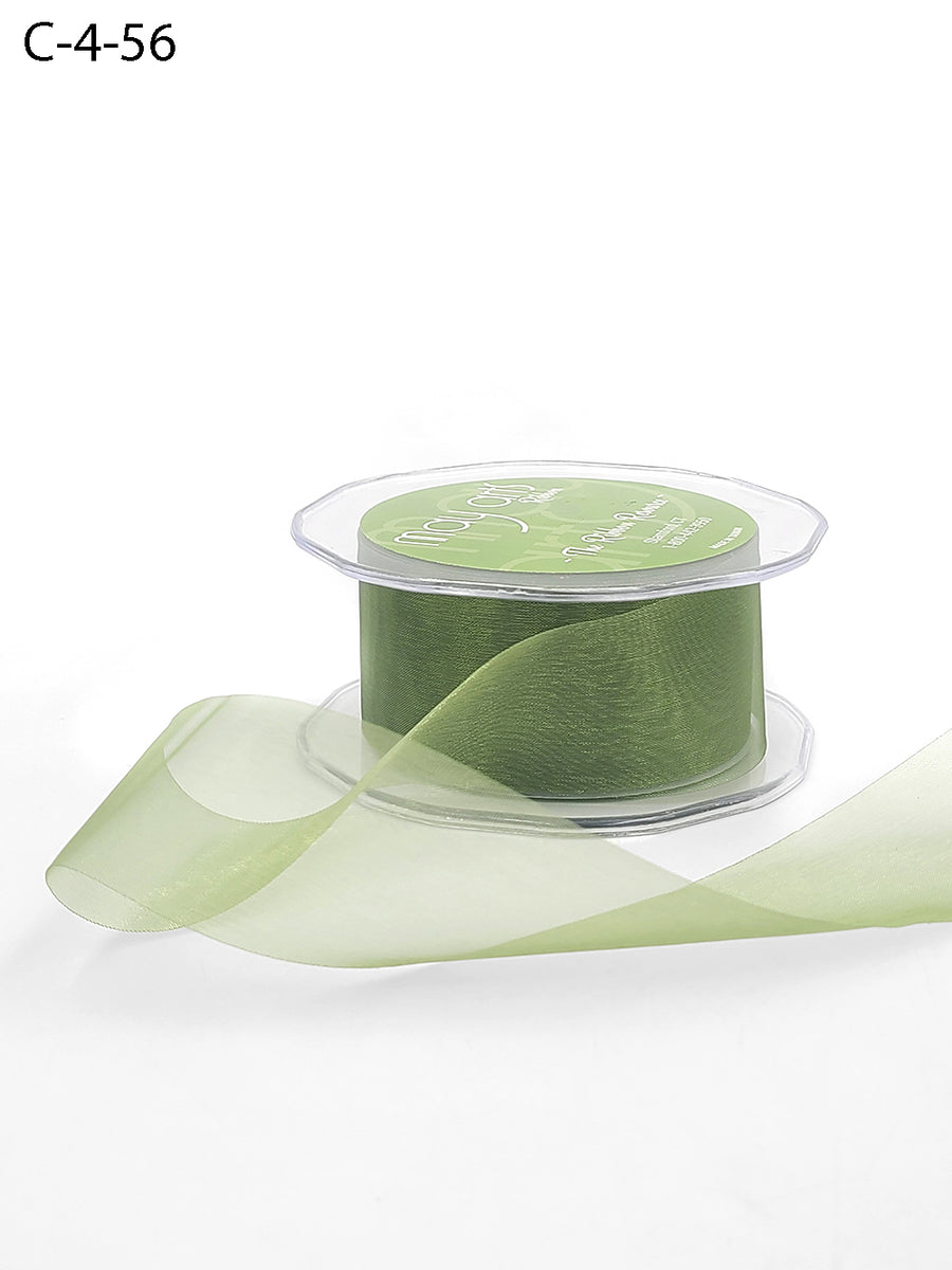 1.5 Inch Soft Shimmer Sheer Ribbon with Cut Edge – C-4-56 DARK OLIVE (=C16A)