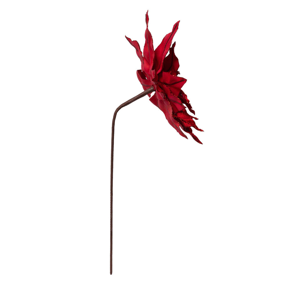 Red Velvet With Glitter Accents Poinsettia Stem