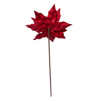 Red Velvet With Glitter Accents Poinsettia Stem