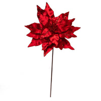 Red Velvet With Glitter Accents Poinsettia Stem