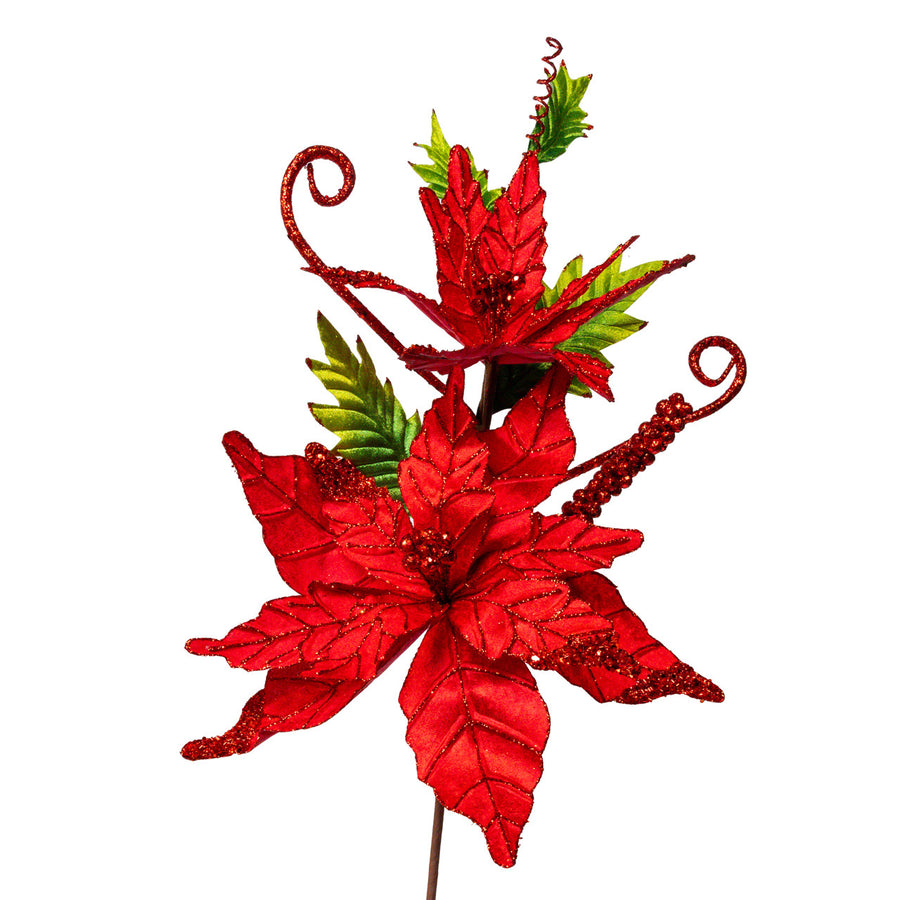 Red Velvet Poinsettia With Holly Spray