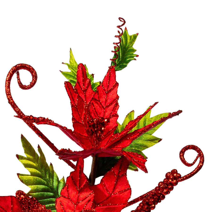 Red Velvet Poinsettia With Holly Spray