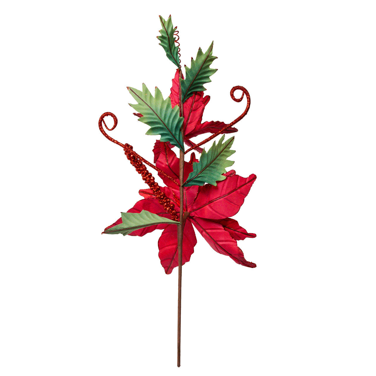 Red Velvet Poinsettia With Holly Spray