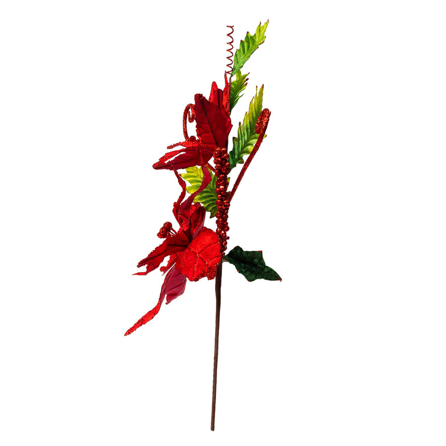 Red Velvet Poinsettia With Holly Spray