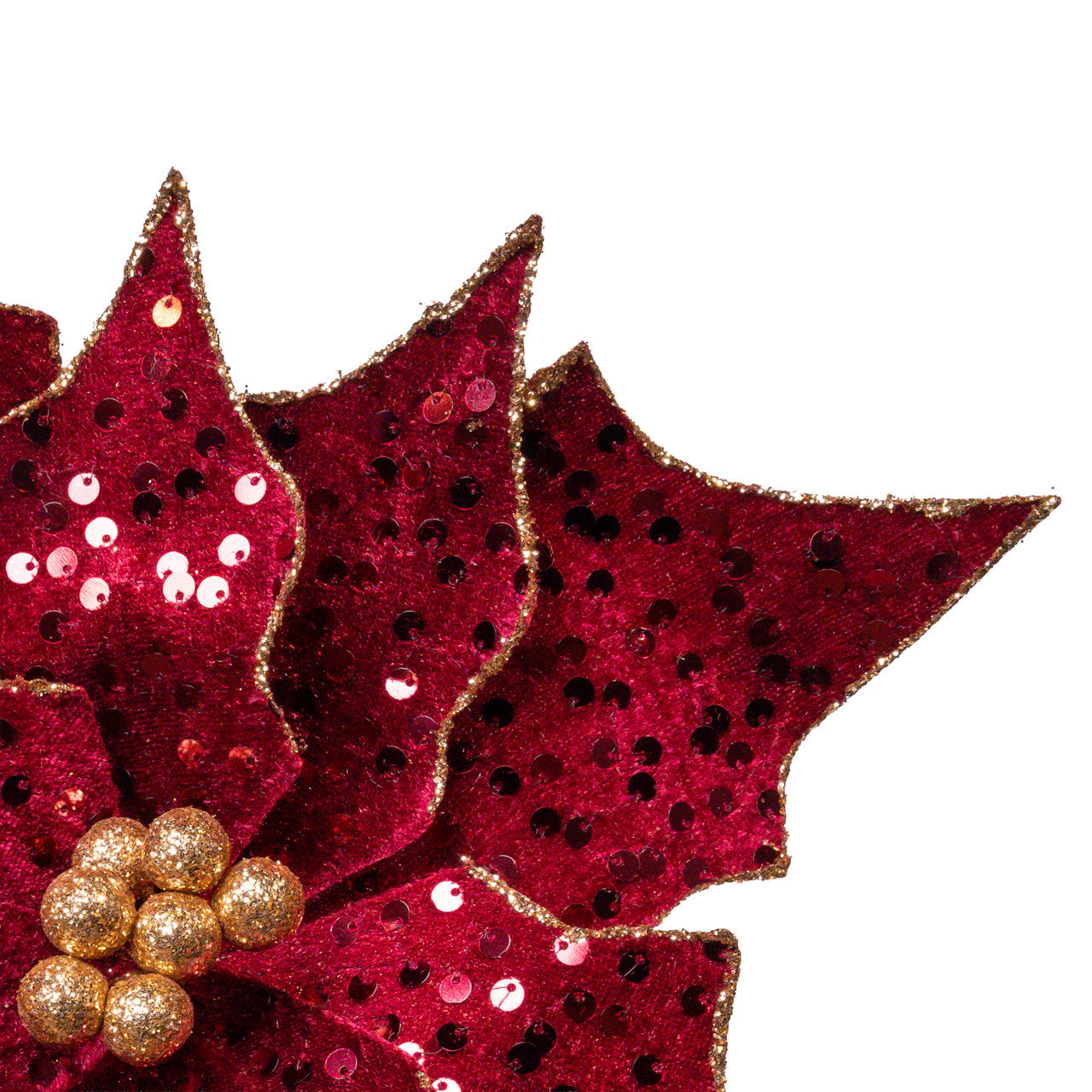Ruby Red Velvet Sequined Poinsettia Stem
