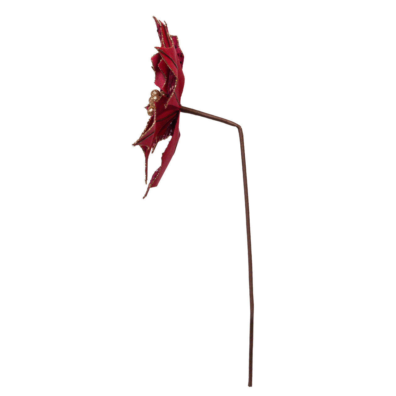 Ruby Red Velvet Sequined Poinsettia Stem