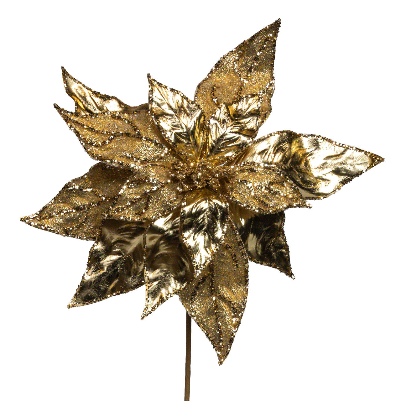 Gold With Glittered Accents Poinsettia Pick