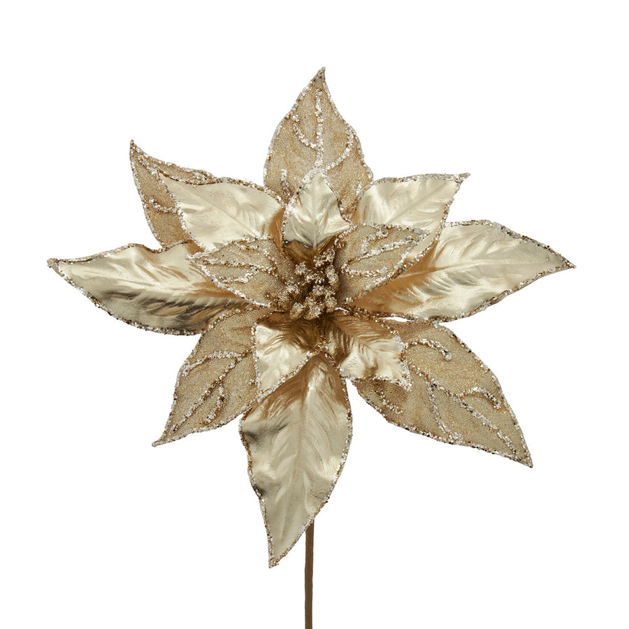 Gold With Glittered Accents Poinsettia Pick