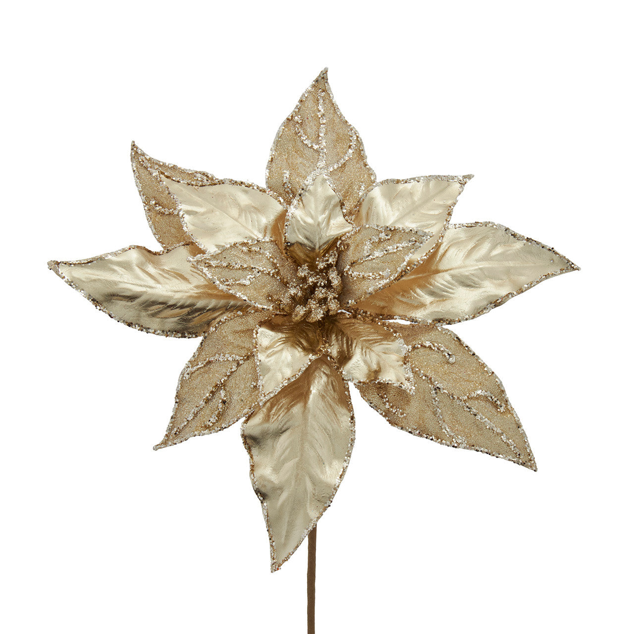 Gold With Glittered Accents Poinsettia Pick