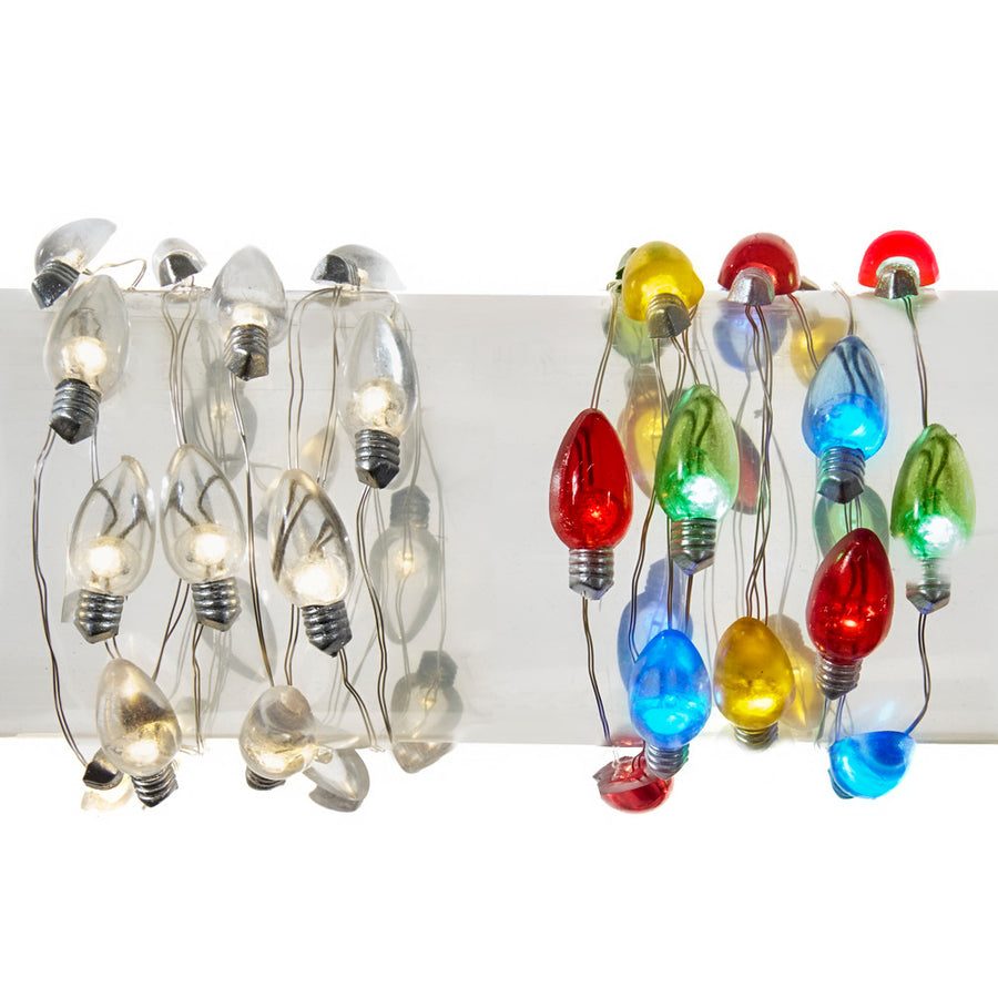 6.3' Battery Operated 20L Multicolored & Warm White Fairy LED In C7 Shell Clear Wire Light Set In PDQ