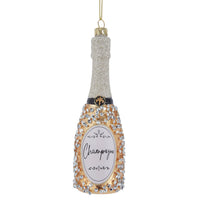 Glass Gold & Silver Champagne Bottle Ornament
