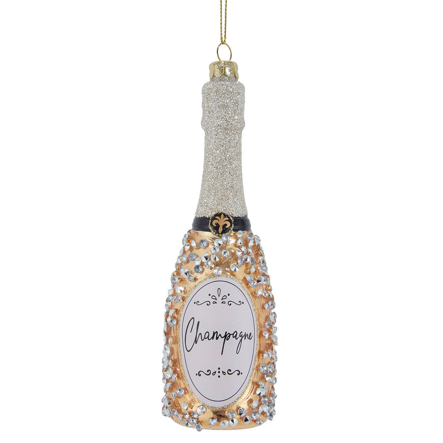 Glass Gold & Silver Champagne Bottle Ornament