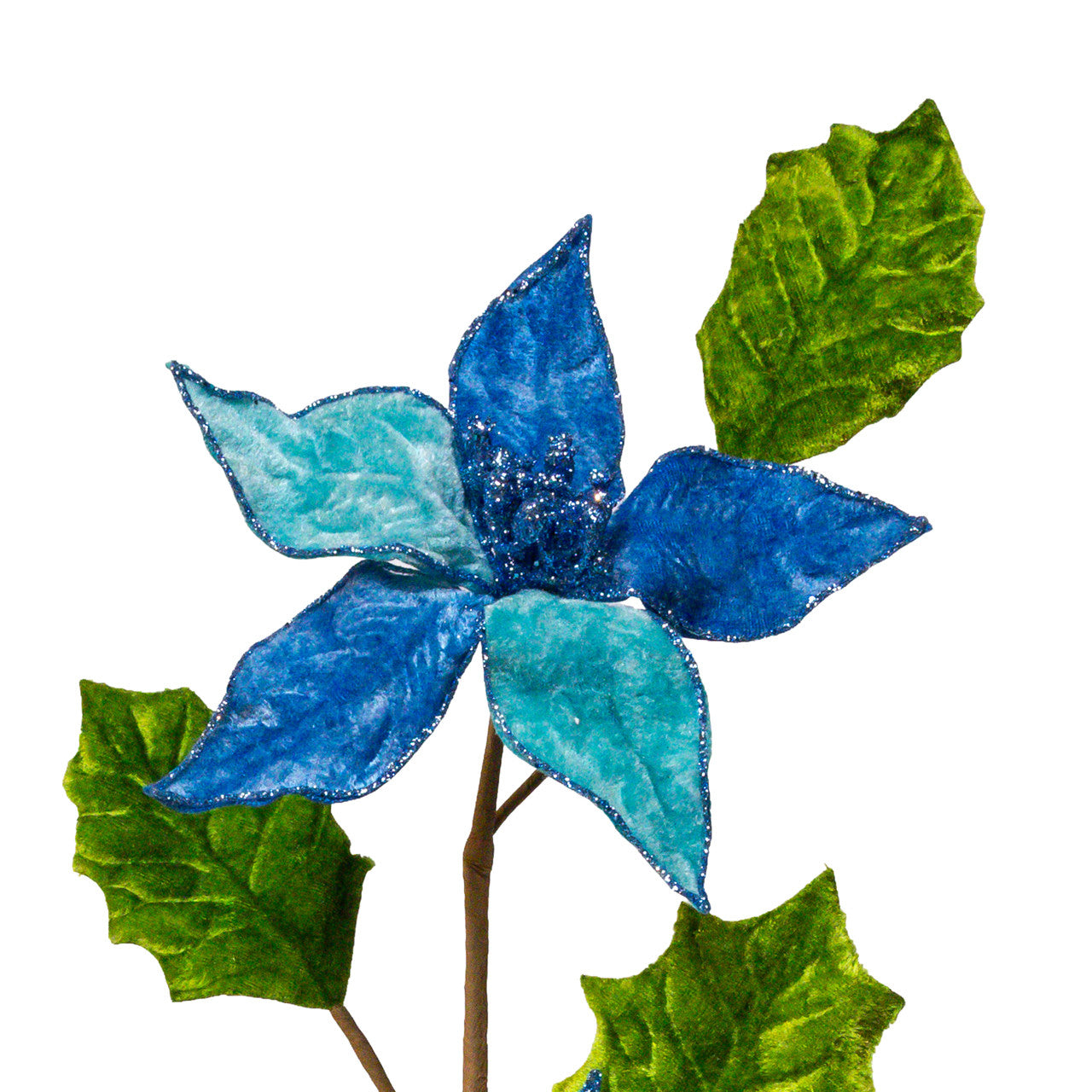 Blue & Teal Holly & Poinsettia Pick