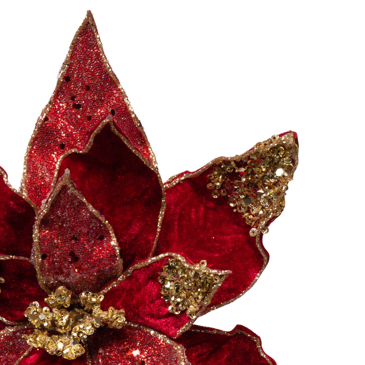 Dark Red & Gold Poinsettia Pick