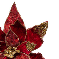 Dark Red & Gold Poinsettia Pick