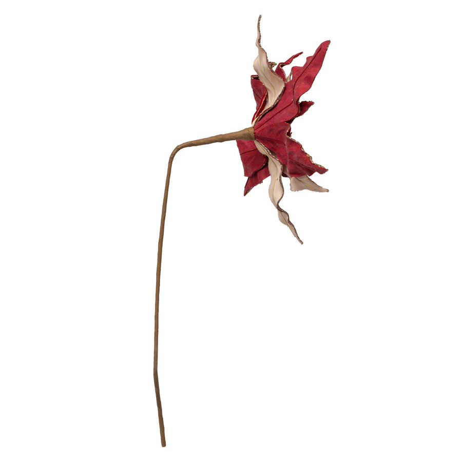 Dark Red & Gold Poinsettia Pick