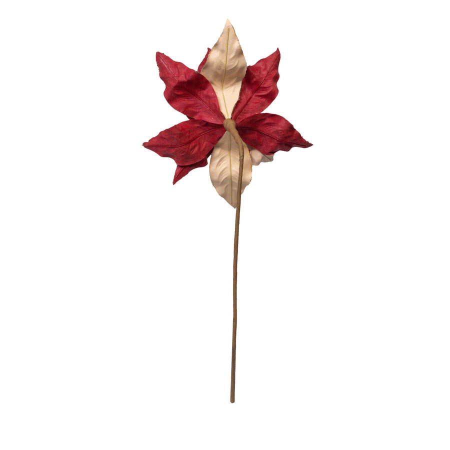 Dark Red & Gold Poinsettia Pick