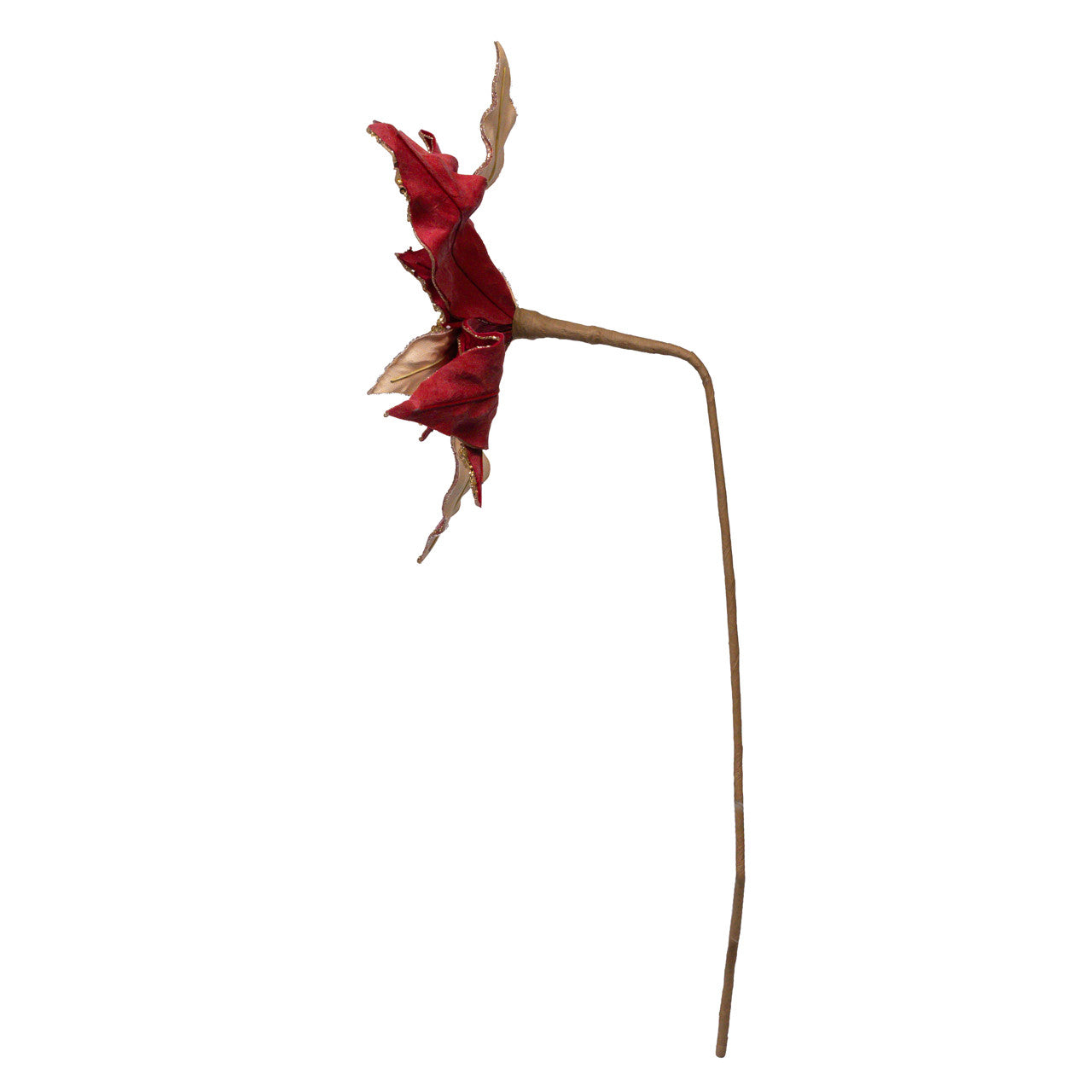 Dark Red & Gold Poinsettia Pick