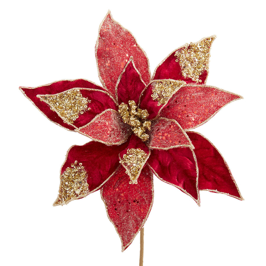Dark Red & Gold Poinsettia Pick