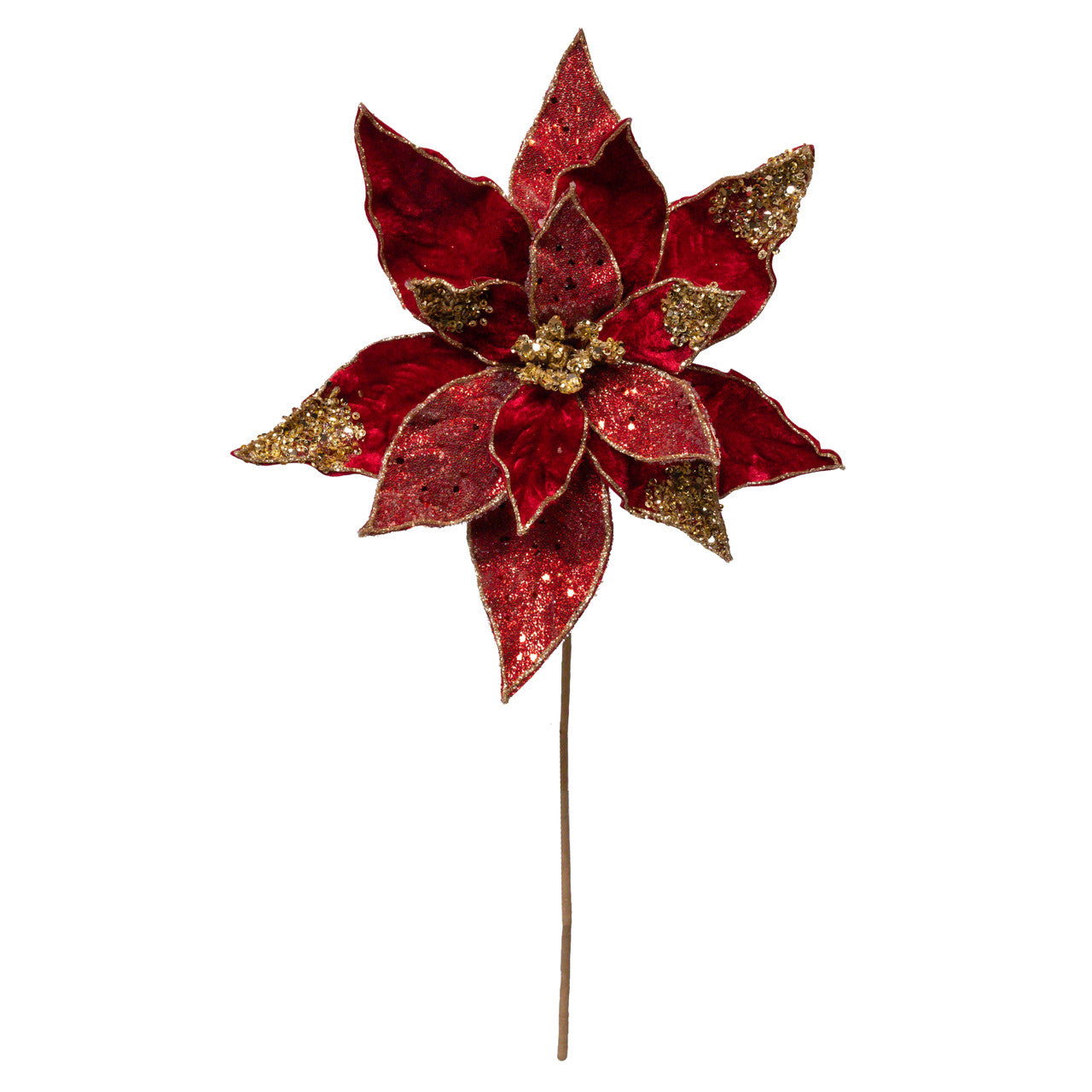 Dark Red & Gold Poinsettia Pick