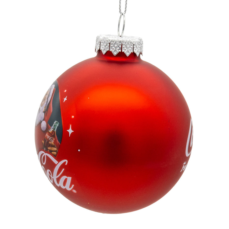 Coca-Cola® 80MM Glass "Drink Coca-Cola For Sparkling Holidays" Santa Ball Ornament