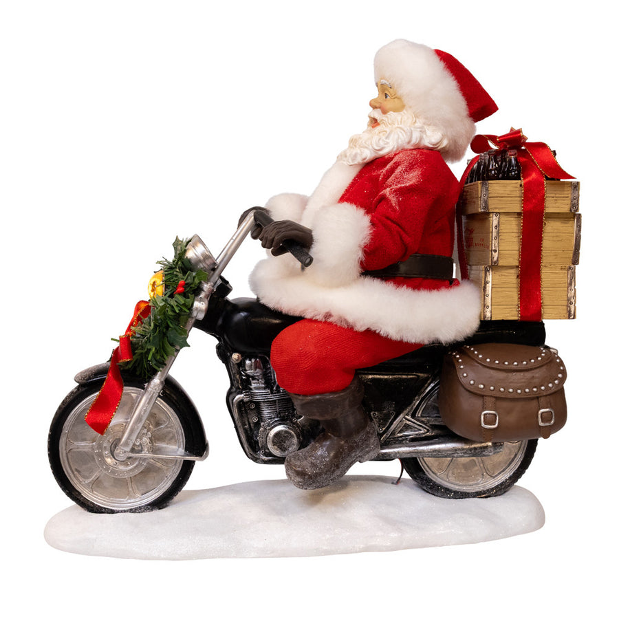 10.5" Coca-Cola® Fabriché™ Battery Operated Santa On Motorcycle With LED Lighted Headlight