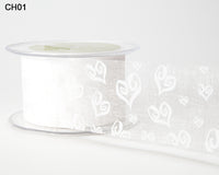 2 Inch Shimmer Sheer Printed Hearts Ribbon with Cut Edge – CH01 – WHITE/WHITE HEARTS