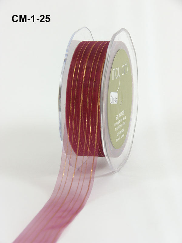 1 Inch Sheer Gold Lines – CM25 – BURGUNDY