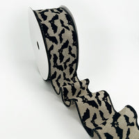 2.5″ Wired Faux Linen Flocked Bat Wired Ribbon – WFLOCKED-25-Bats