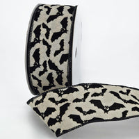 2.5″ Wired Faux Linen Flocked Bat Wired Ribbon