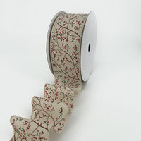 2.5″ Wired Faux Linen Berry Branches Ribbon – BERRY-25-BRANCHESNATURAL