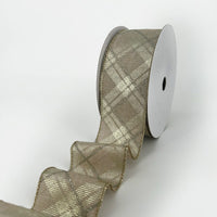 2.5″ Wired Gilded Glitter Plaid Tartan Faux Linen Ribbon – MET-25-BIASPLAIDSILVERGOLD