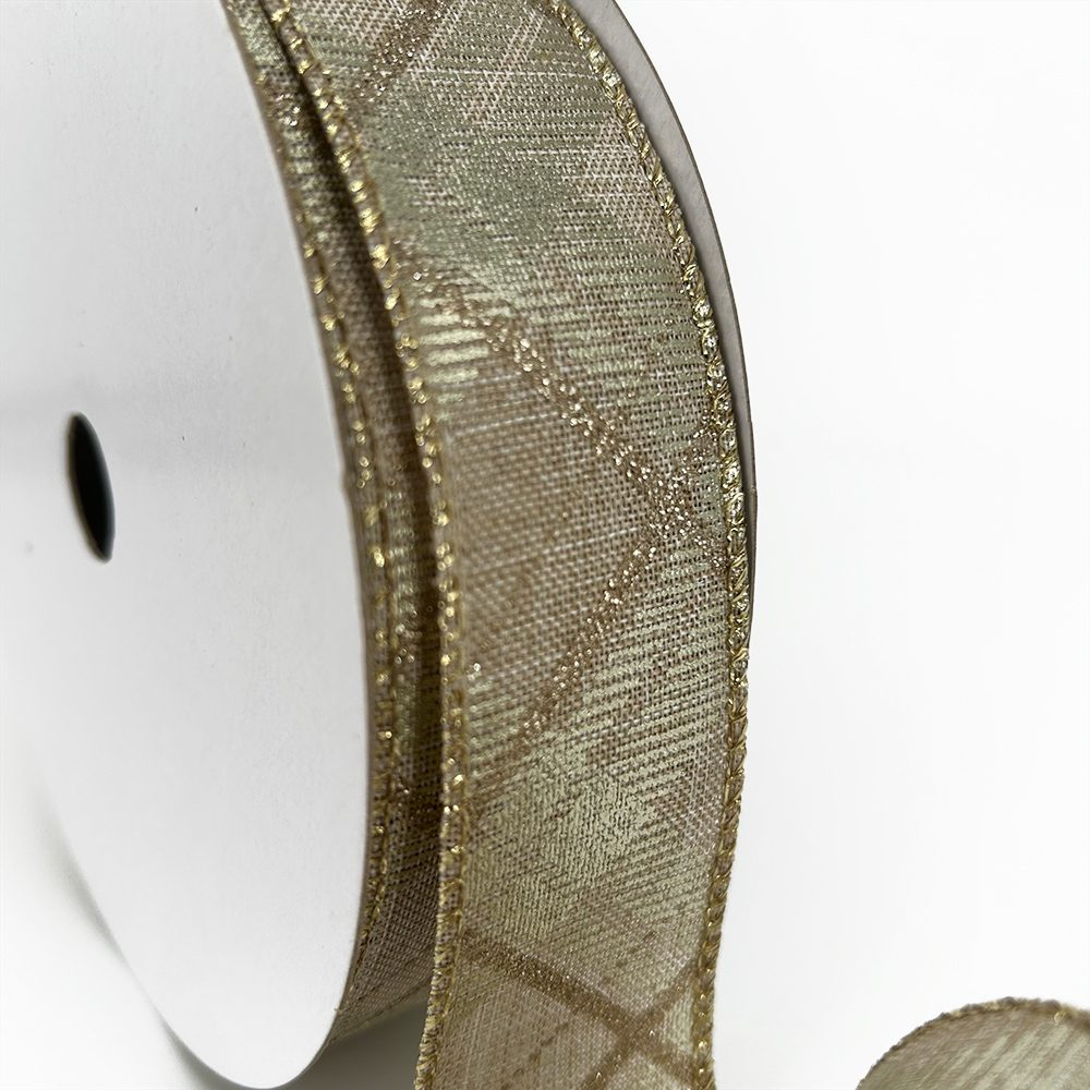 1.5″ Wired Gilded Glitter Plaid Tartan Faux Linen Ribbon – MET-15-BIASPLAIDSILVERGOLD