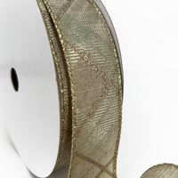 1.5″ Wired Gilded Glitter Plaid Tartan Faux Linen Ribbon – MET-15-BIASPLAIDSILVERGOLD
