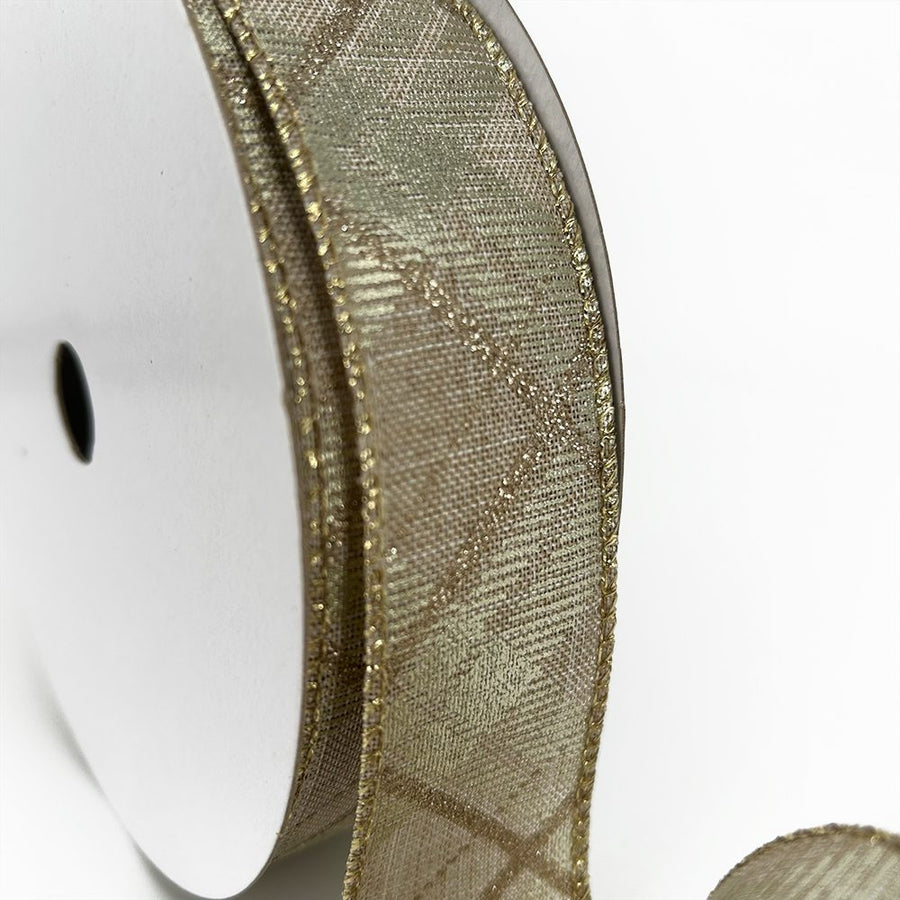 1.5″ Wired Gilded Glitter Plaid Tartan Faux Linen Ribbon – MET-15-BIASPLAIDSILVERGOLD