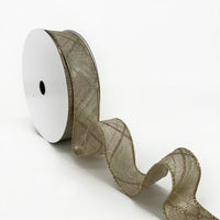 1.5″ Wired Gilded Glitter Plaid Tartan Faux Linen Ribbon
