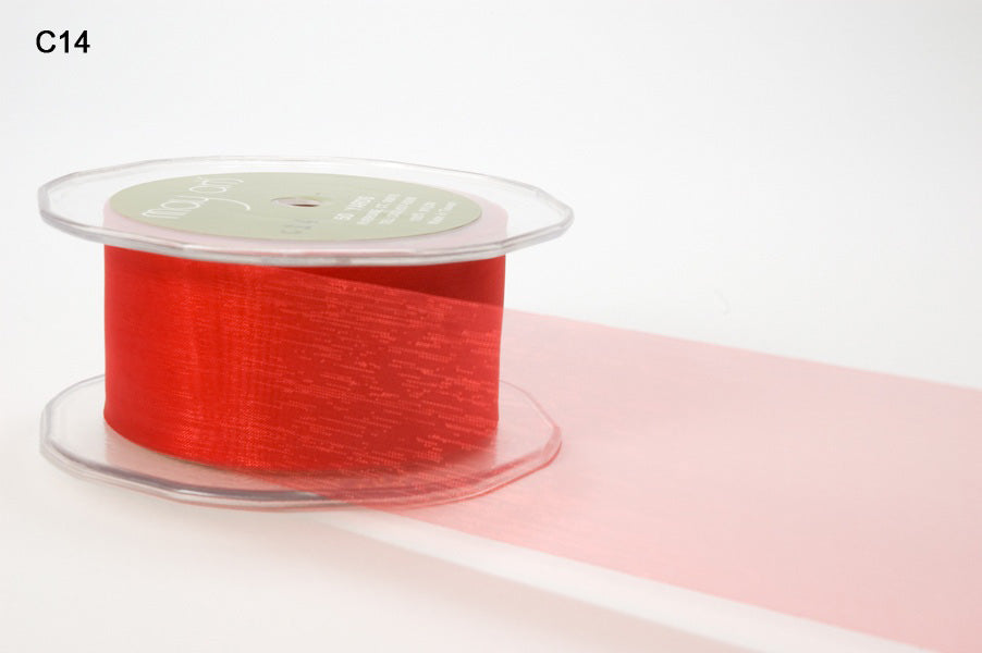 1.5 Inch Soft Shimmer Sheer Ribbon with Cut Edge – C-4-14 RED