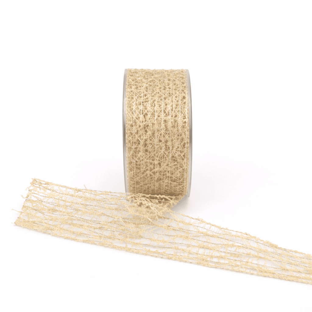 1.5 Inch Wired Textured Net Ribbon – RA02 – CHAMPAGNE
